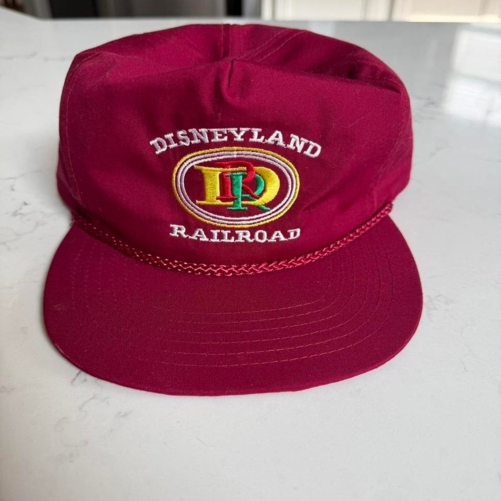 Vintage Disneyland Railroad DR Logo Snapback Hat Cap Otto Red Trucker Disney